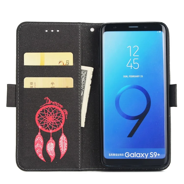 Imprint Dream Catcher PU Leather Wallet Stand Case for Samsung Galaxy S9 Plus SM-G965 - Black