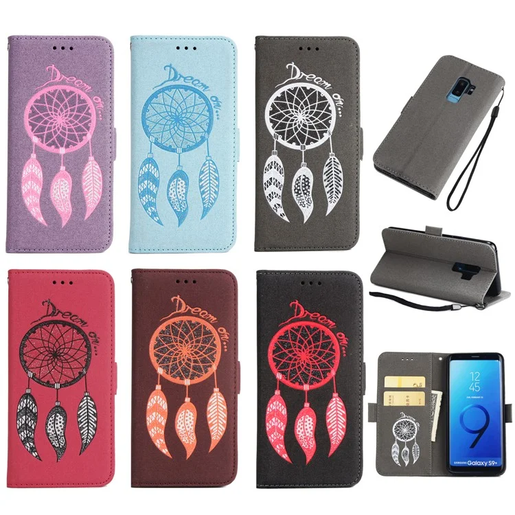 Imprint Dream Catcher PU Leather Wallet Stand Case for Samsung Galaxy S9 Plus SM-G965 - Black