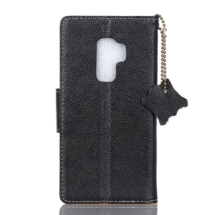 Litchi Grain Genuine Leather Wallet Stand Case for Samsung Galaxy S9 G960 - Black