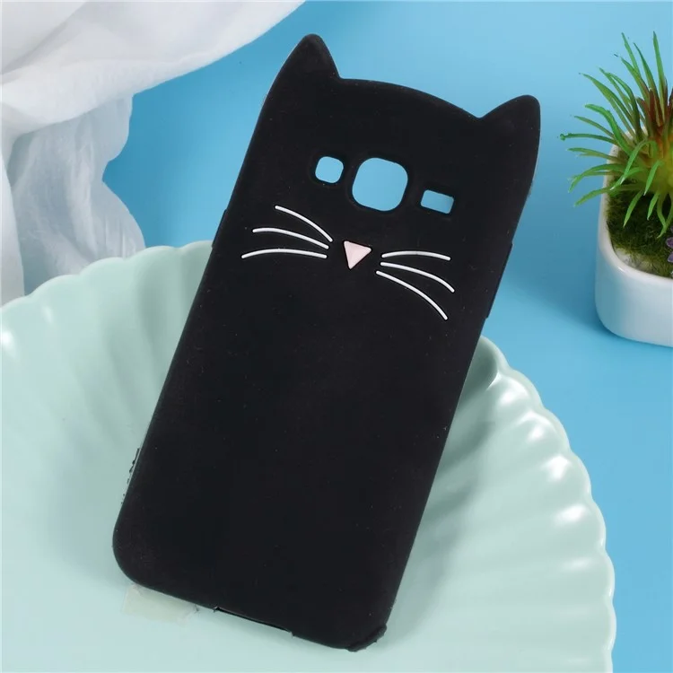 3D Moustache Cat Silicone Case for Samsung Galaxy J3 (2016) - Black
