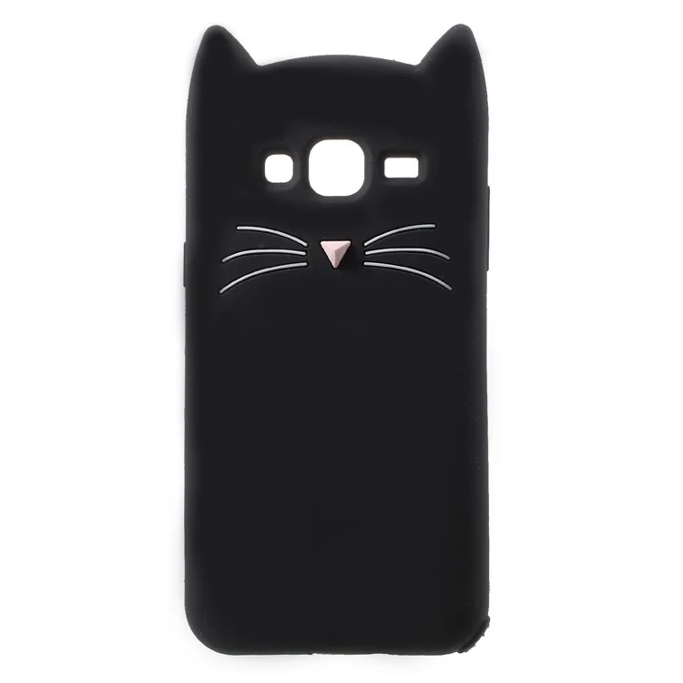 3D Moustache Cat Silicone Case for Samsung Galaxy J3 (2016) - Black