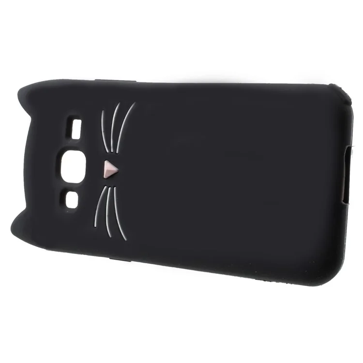 3D Moustache Cat Silicone Case for Samsung Galaxy J3 (2016) - Black