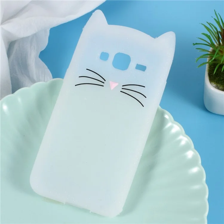 3D Moustache Cat Silicone Shell Case for Samsung Galaxy J3 (2016) - White