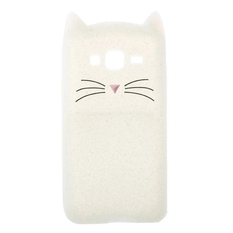 3D Moustache Cat Silicone Shell Case for Samsung Galaxy J3 (2016) - White