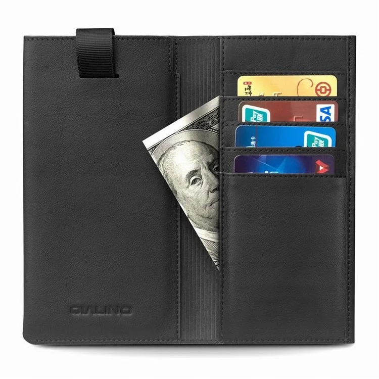 QIALINO Cowhide Leather Pouch Wallet Phone Case for Samsung Galaxy S9+ SM-G965 - Black