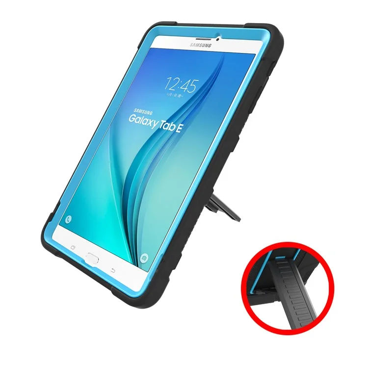 Carcasa protectora híbrida a prueba de golpes y anti-polvo de TPU + PC con soporte incorporado para Samsung Galaxy Tab E 9.6 T560 - Negro / Azul
