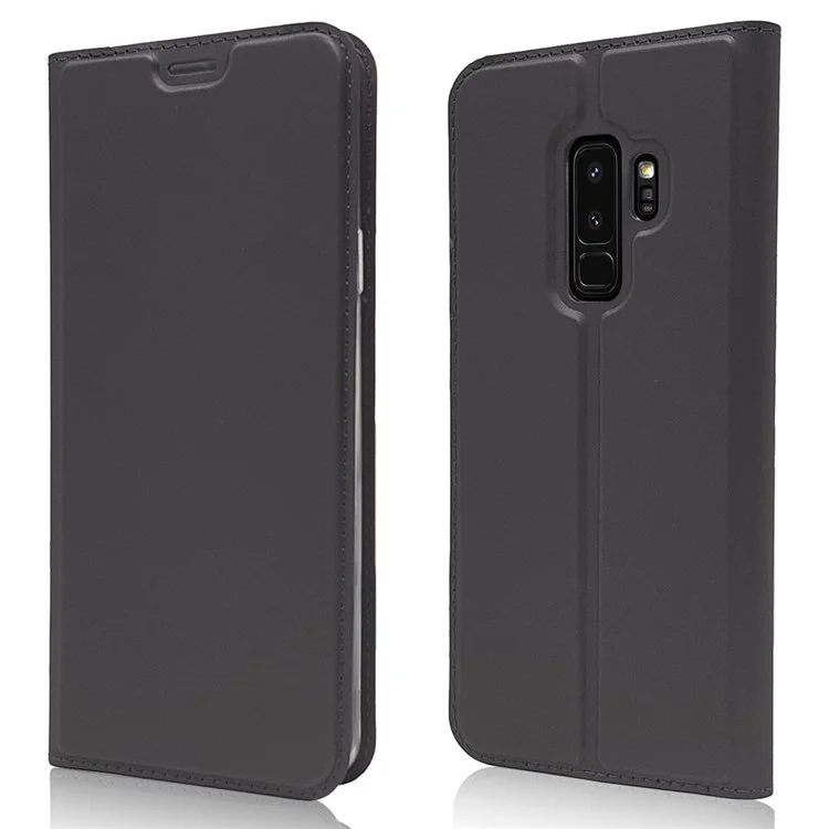 Magnetic Adsorption Stand Leather Card Holder Phone Case for Samsung Galaxy S9 Plus SM-G965 - Black