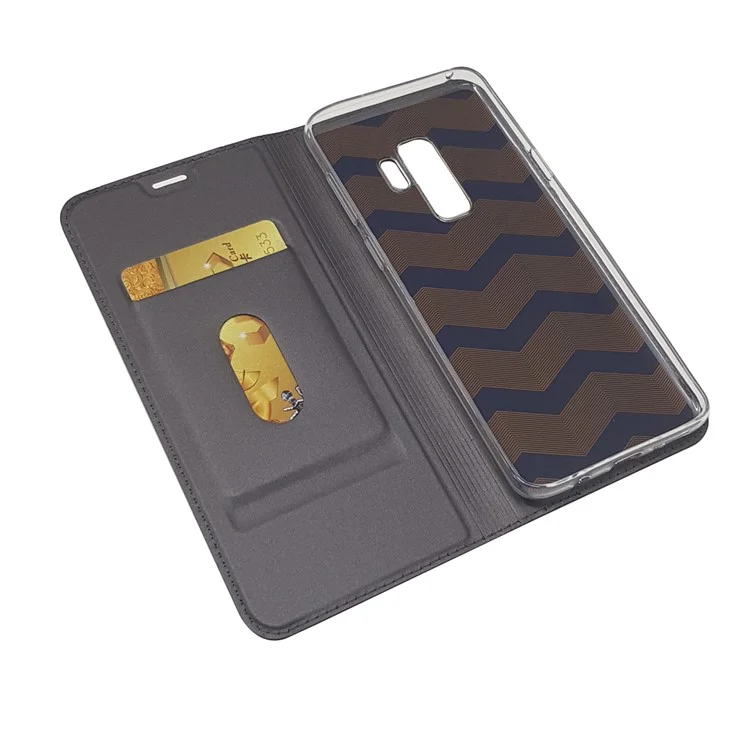 Magnetic Adsorption Stand Leather Card Holder Phone Case for Samsung Galaxy S9 Plus SM-G965 - Black