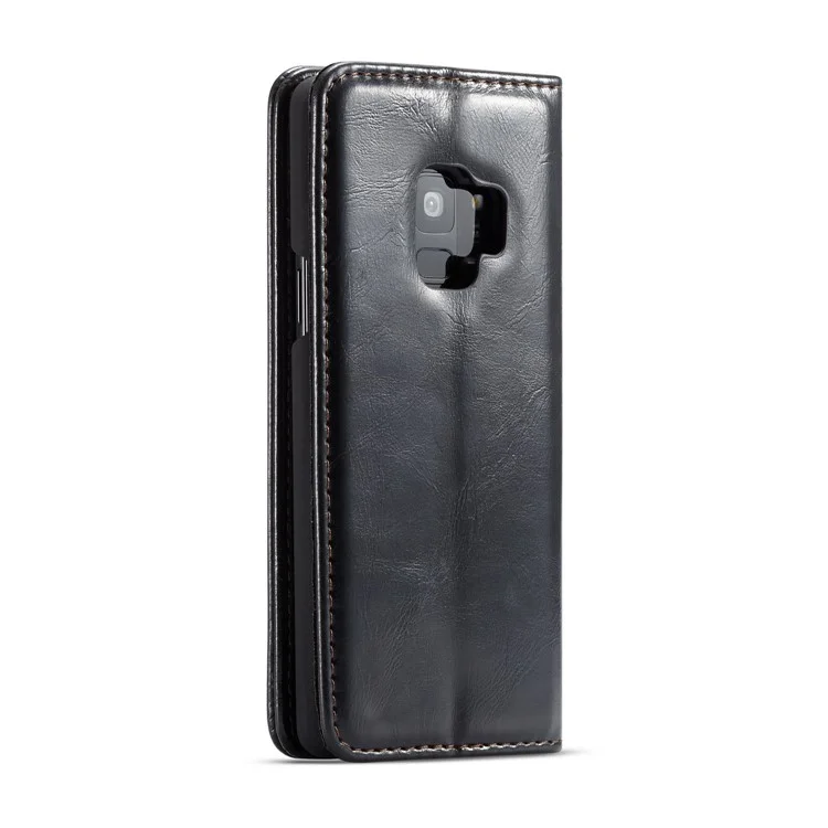 CASEME Oil Wax Leather Card Holder Case for Samsung Galaxy S9 G960 - Black
