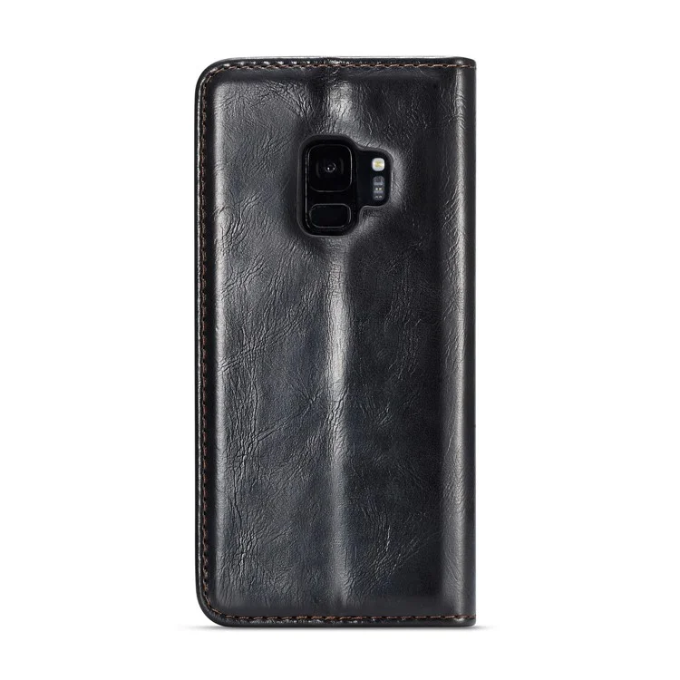 CASEME Oil Wax Leather Card Holder Case for Samsung Galaxy S9 G960 - Black