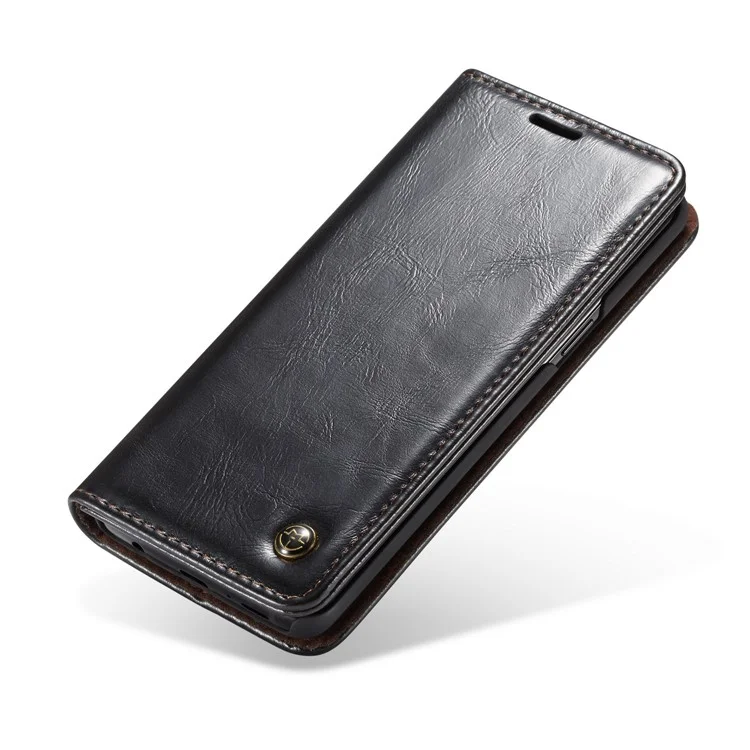 CASEME Oil Wax Leather Card Holder Case for Samsung Galaxy S9 G960 - Black