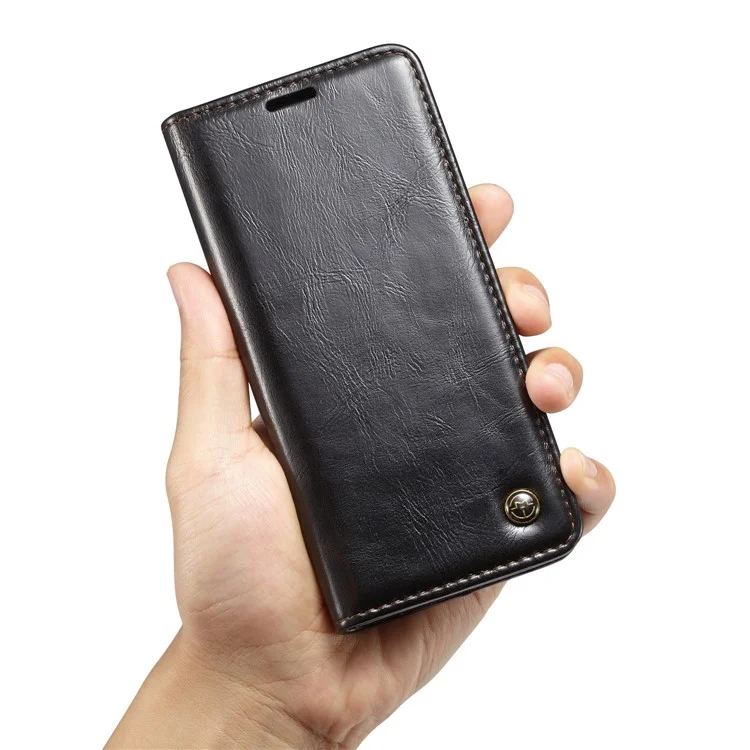 CASEME Oil Wax Leather Card Holder Case for Samsung Galaxy S9 G960 - Black