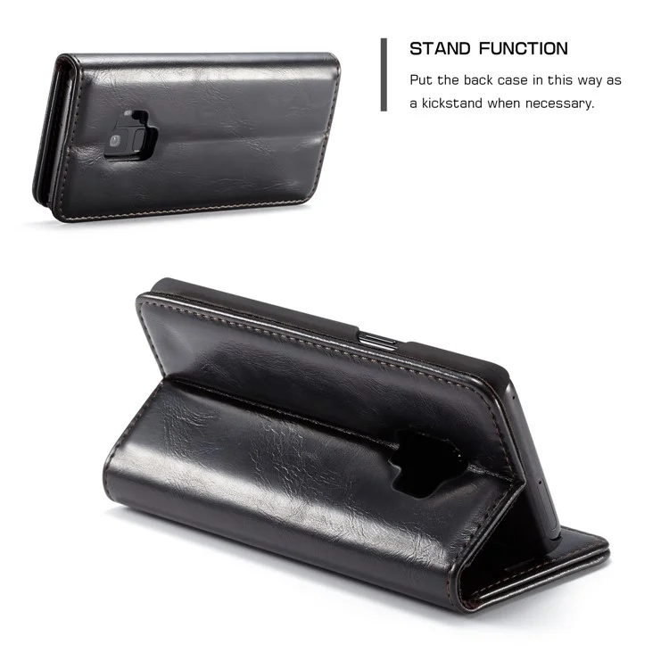 CASEME Oil Wax Leather Card Holder Case for Samsung Galaxy S9 G960 - Black