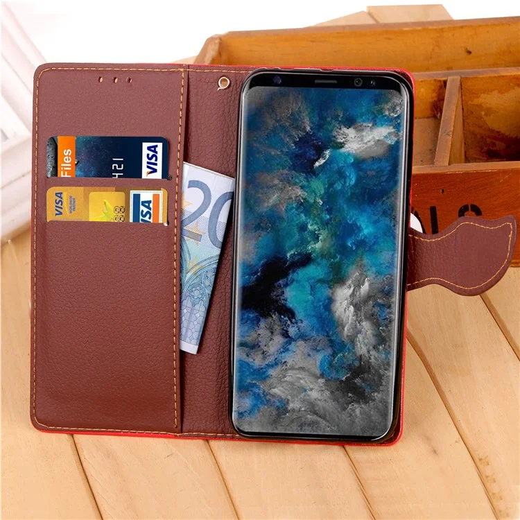 Leaf Shape Magnetic Flap Leather Wallet Case for Samsung Galaxy S9 SM-G960 - Black