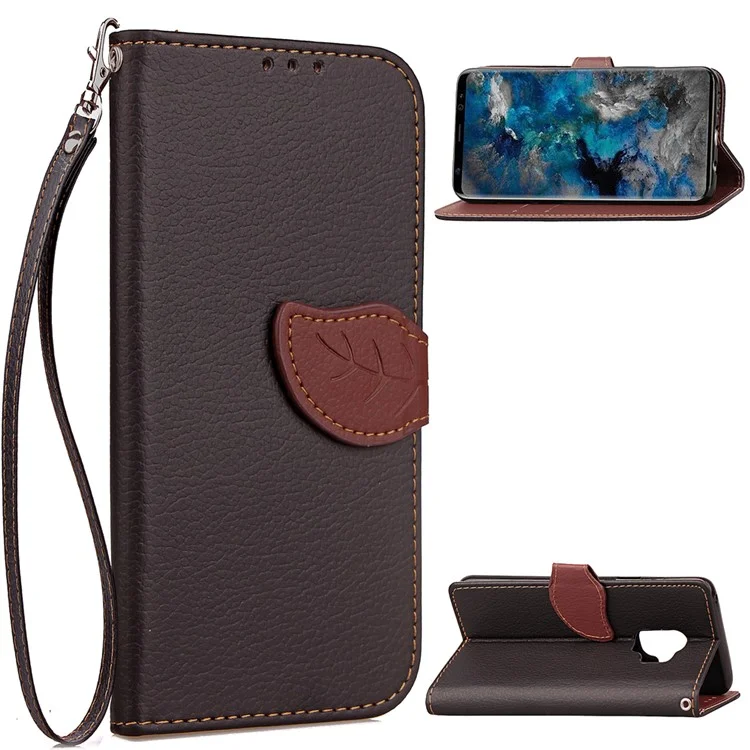 Leaf Shape Magnetic Flap Leather Wallet Case for Samsung Galaxy S9 SM-G960 - Black