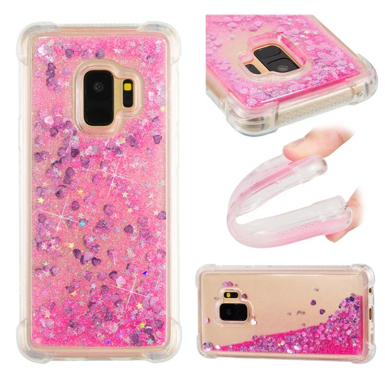 Dynamic Glitter Powder Sequins TPU Shockproof Case for Samsung Galaxy S9 SM-G960 - Rose