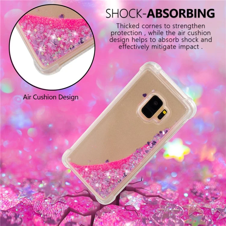 Dynamic Glitter Powder Sequins TPU Shockproof Case for Samsung Galaxy S9 SM-G960 - Rose