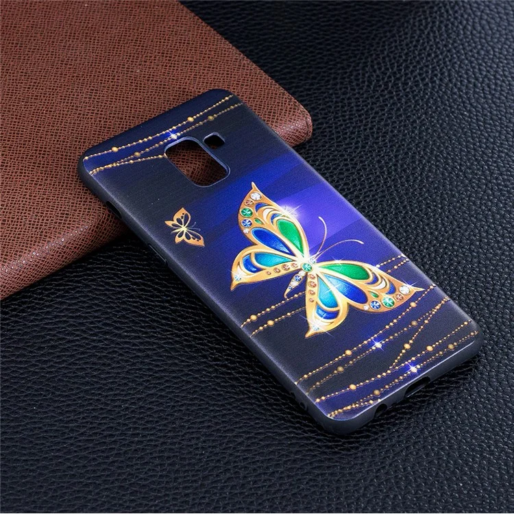 Embossment Soft TPU Phone Case for Samsung Galaxy A8 (2018) - Gold Butterfly