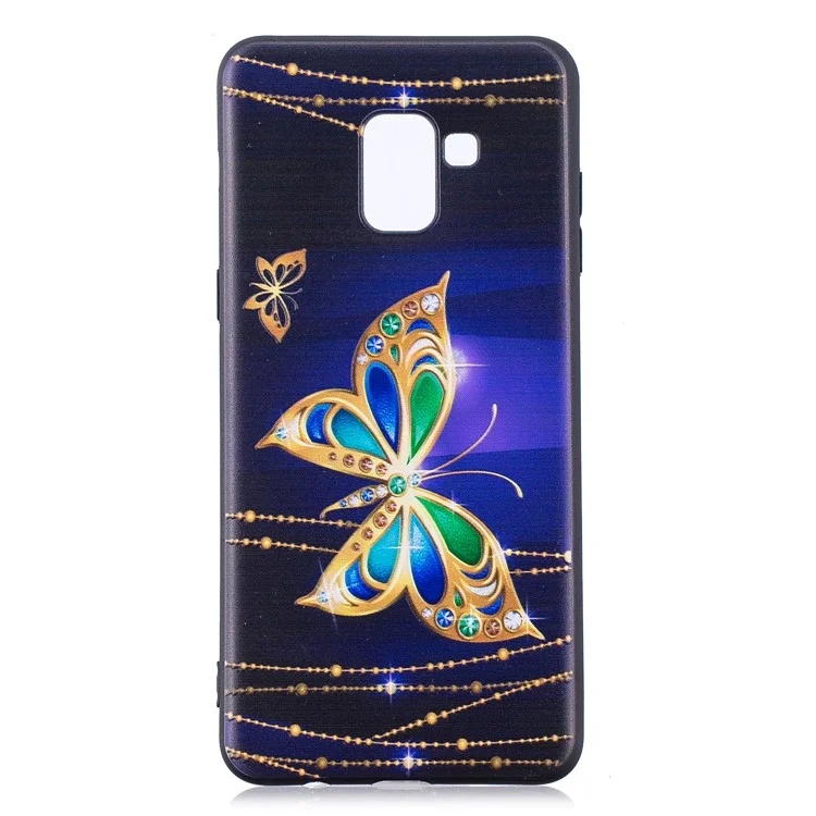 Embossment Soft TPU Phone Case for Samsung Galaxy A8 (2018) - Gold Butterfly