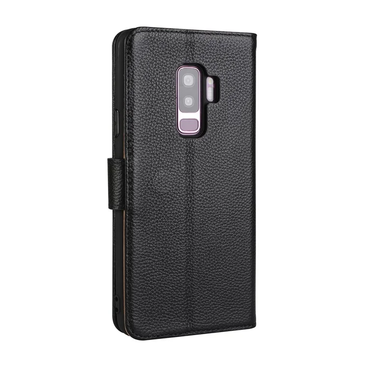 Litchi Texture Genuine Leather Wallet Stand Case for Samsung Galaxy S9+ G965 - Black