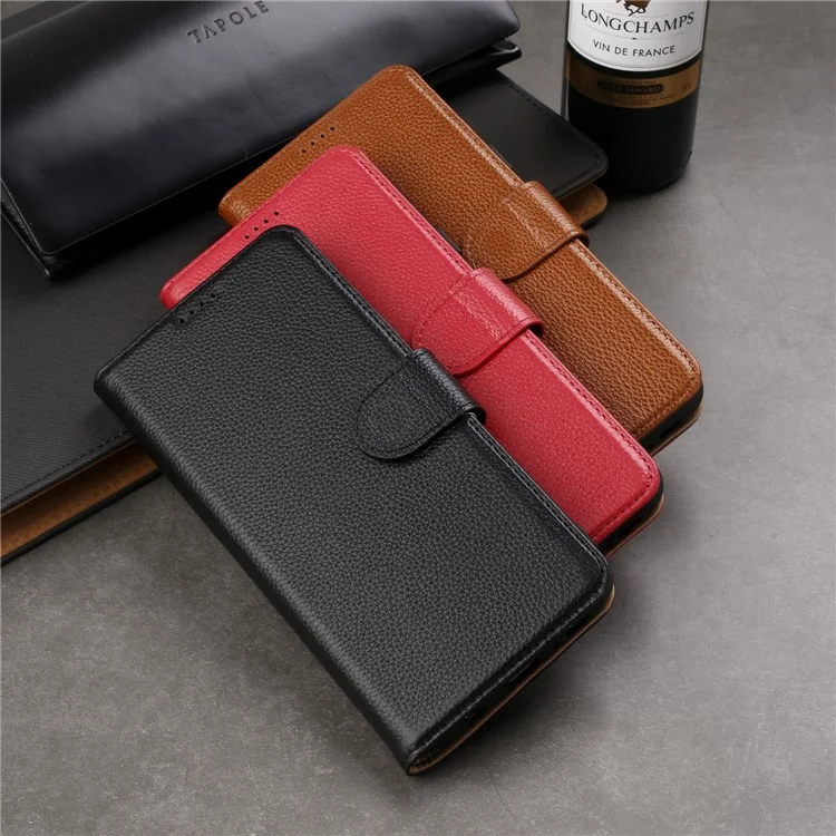Litchi Texture Genuine Leather Wallet Stand Case for Samsung Galaxy S9+ G965 - Black