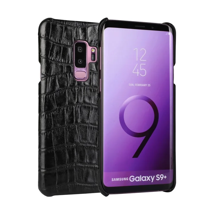 Crocodile Texture Genuine Leather Coated Plastic Case for Samsung Galaxy S9+ SM-G965 - Black