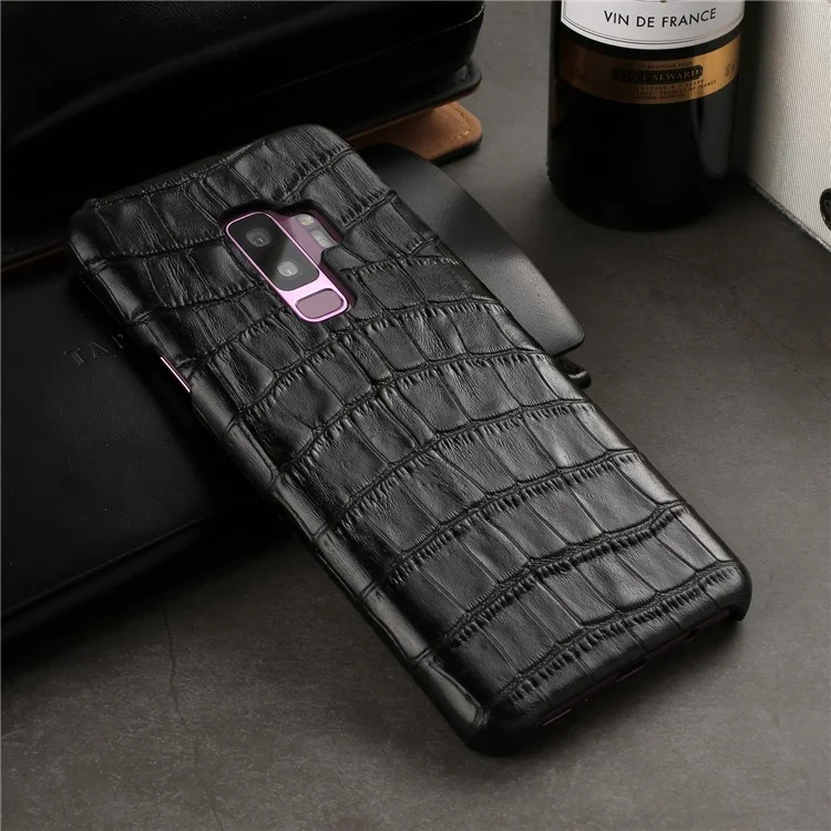 Crocodile Texture Genuine Leather Coated Plastic Case for Samsung Galaxy S9+ SM-G965 - Black
