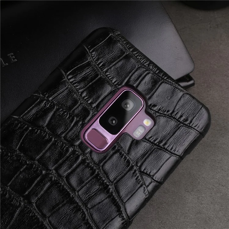 Crocodile Texture Genuine Leather Coated Plastic Case for Samsung Galaxy S9+ SM-G965 - Black