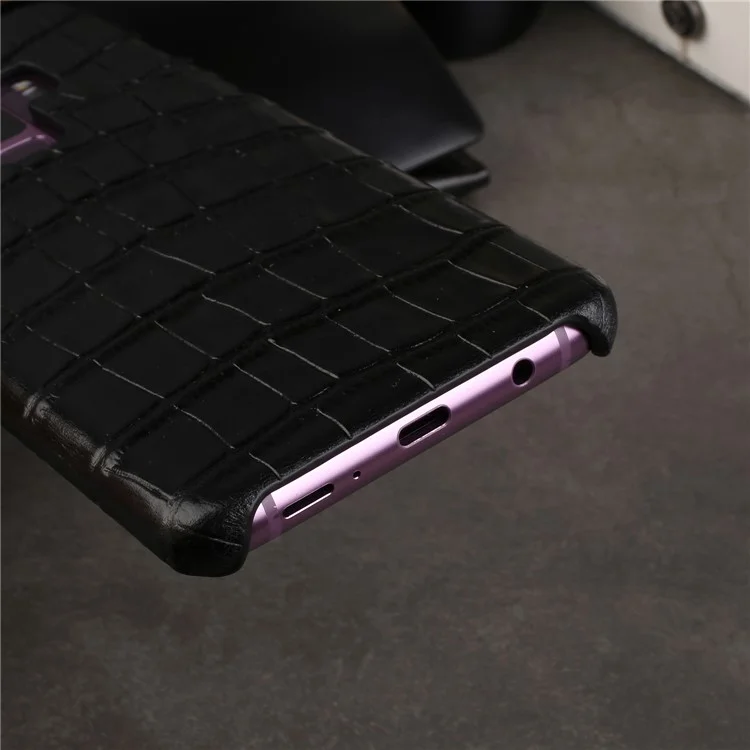 Crocodile Texture Genuine Leather Coated Plastic Case for Samsung Galaxy S9+ SM-G965 - Black