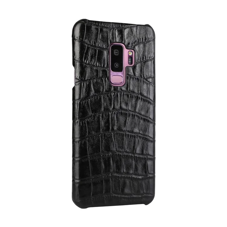 Crocodile Texture Genuine Leather Coated Plastic Case for Samsung Galaxy S9+ SM-G965 - Black
