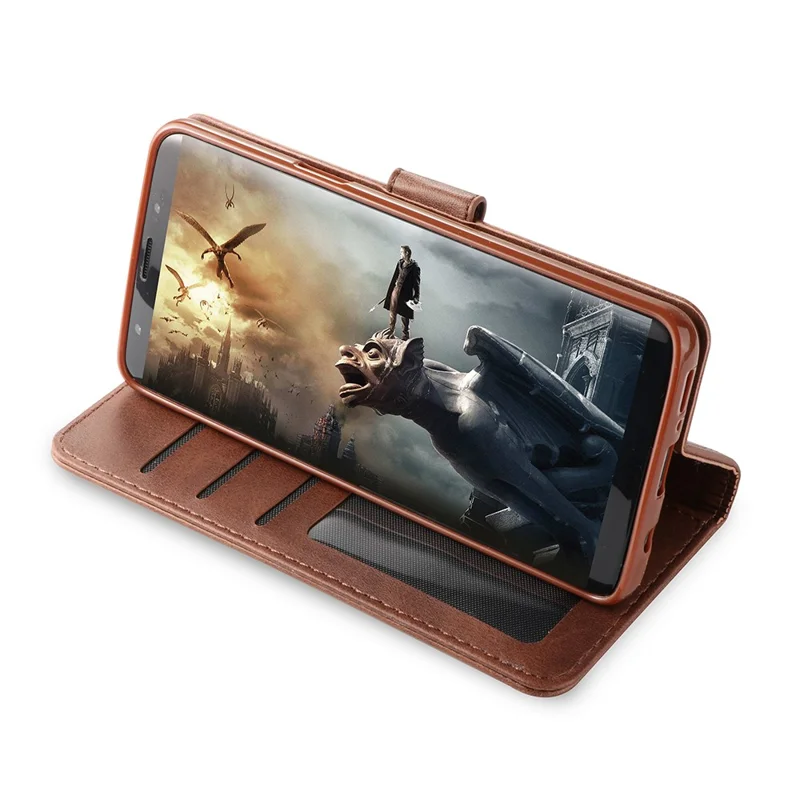 LC.IMEEKE Wallet Leather Case with Stand for Samsung Galaxy S9+ SM-G965 - Coffee