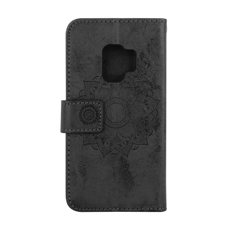 Imprint Mandala Flower PU Leather Wallet Flip Phone Casing for Samsung Galaxy S9 G960 - Black