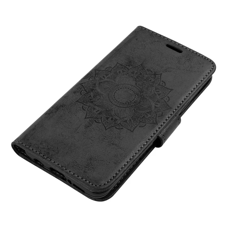 Imprint Mandala Flower PU Leather Wallet Flip Phone Casing for Samsung Galaxy S9 G960 - Black