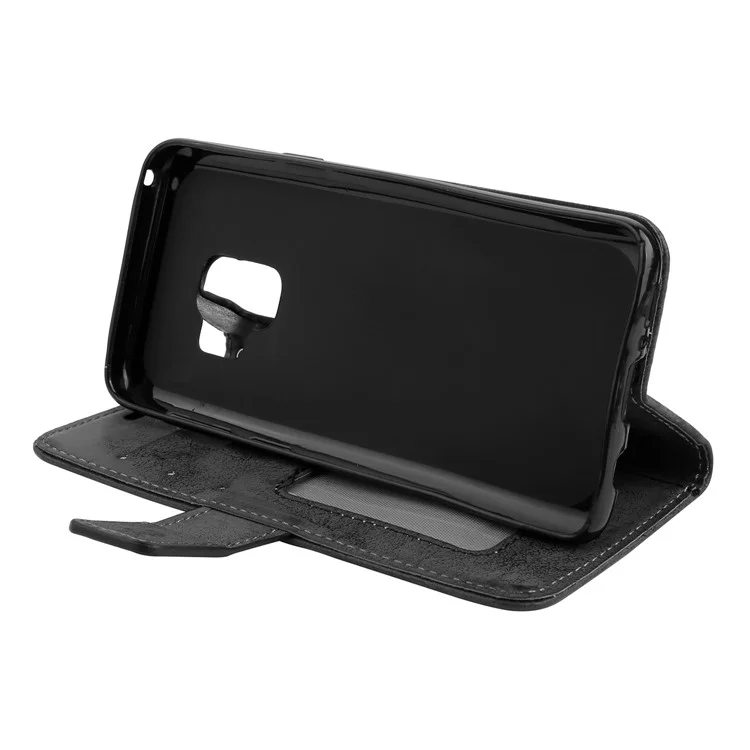Imprint Mandala Flower PU Leather Wallet Flip Phone Casing for Samsung Galaxy S9 G960 - Black