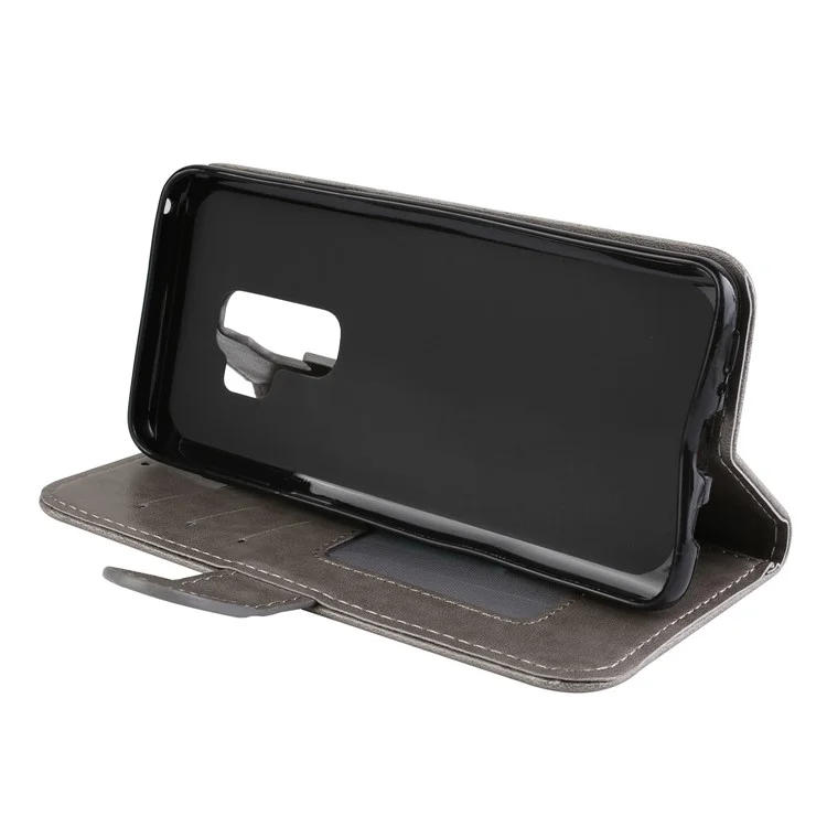 Glittery Flamingo Pattern Leather Magnetic Phone Cover for Samsung Galaxy S9 Plus SM-G965 - Grey