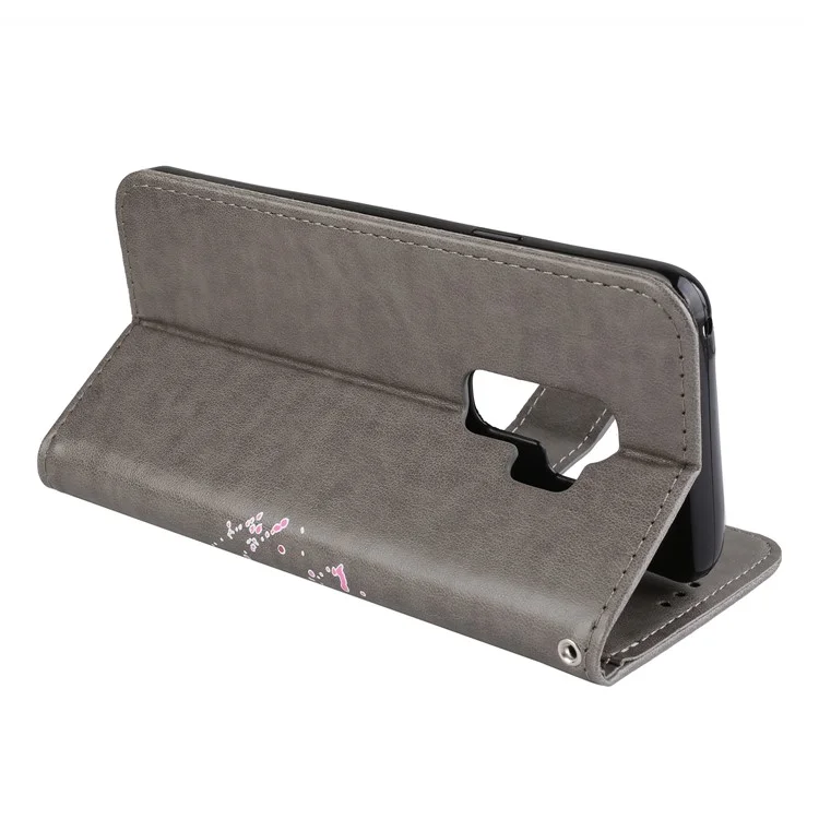 Glittery Flamingo Pattern Leather Magnetic Phone Cover for Samsung Galaxy S9 Plus SM-G965 - Grey