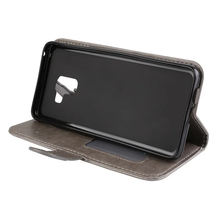 Flash Powder Flamingo Wallet Stand Leather Case for Samsung Galaxy A8 Plus (2018) - Grey