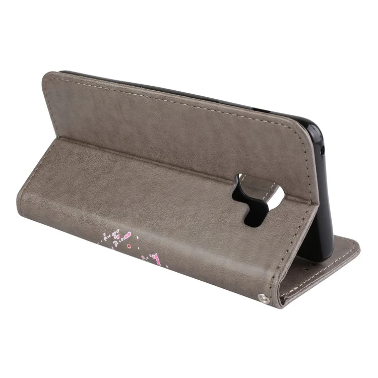 Flash Powder Flamingo Wallet Stand Leather Case for Samsung Galaxy A8 Plus (2018) - Grey