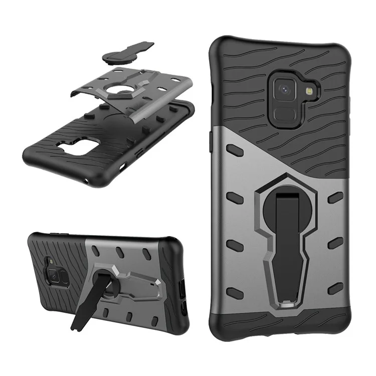 Armor PC + TPU Hybrid Case with Kickstand for Samsung Galaxy A8 (2018) - Grey