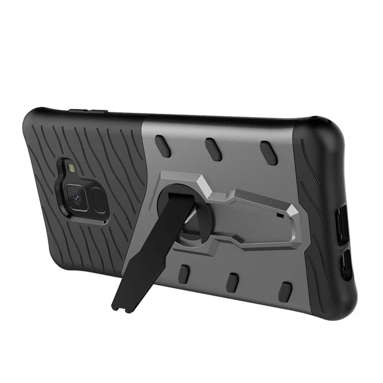 Armor PC + TPU Hybrid Case with Kickstand for Samsung Galaxy A8 (2018) - Grey