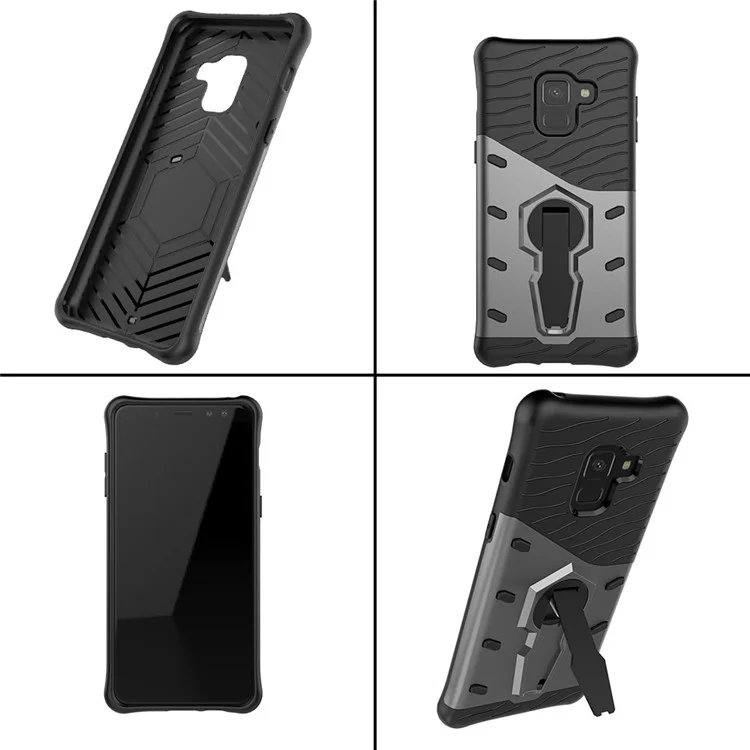 Armor PC + TPU Hybrid Case with Kickstand for Samsung Galaxy A8 (2018) - Grey