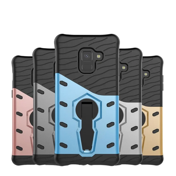Armor PC + TPU Hybrid Case with Kickstand for Samsung Galaxy A8 (2018) - Grey