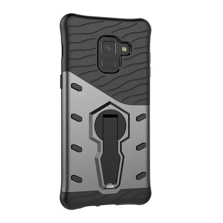 Armor PC + TPU Hybrid Case with Kickstand for Samsung Galaxy A8 (2018) - Grey