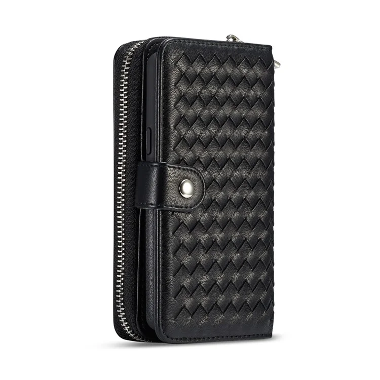 For Samsung Galaxy S9 SM-G960 Woven Texture Detachable 2-in-1 Zipper Wallet Leather Phone Casing - Black