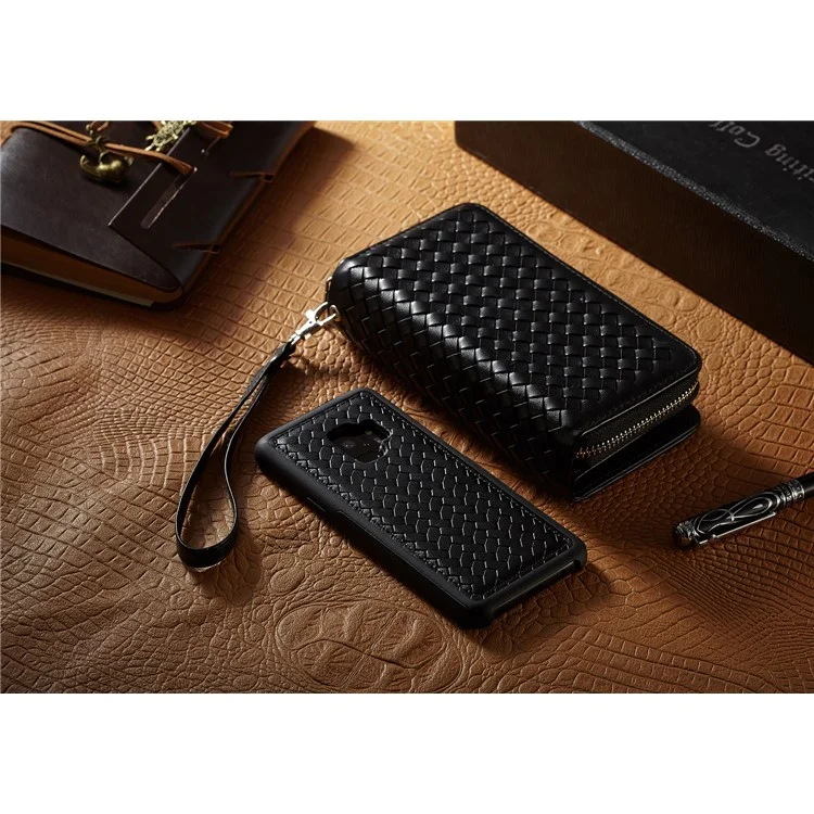 For Samsung Galaxy S9 SM-G960 Woven Texture Detachable 2-in-1 Zipper Wallet Leather Phone Casing - Black