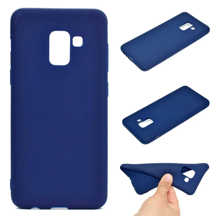 Feste Farbmatte Weiche TPU -mobile Case Für Samsung Galaxy A8 (2018) - Dunkelblau