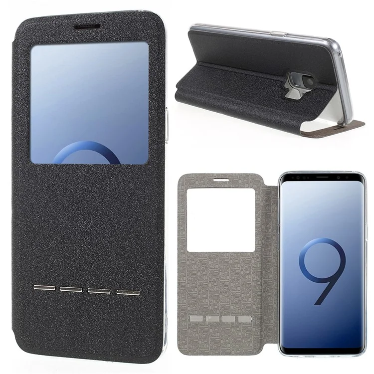 View Window PU Leather Case with Touch Slide Button for Samsung Galaxy S9 SM-G960 - Black