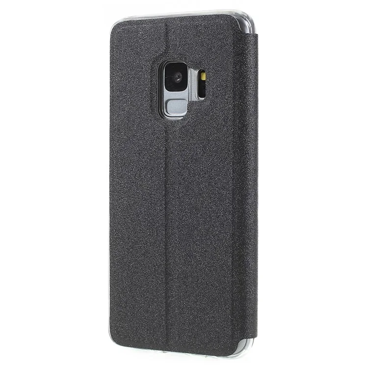 View Window PU Leather Case with Touch Slide Button for Samsung Galaxy S9 SM-G960 - Black