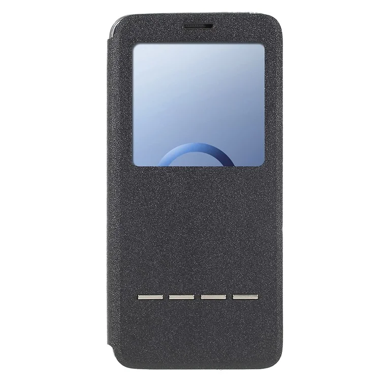 View Window PU Leather Case with Touch Slide Button for Samsung Galaxy S9 SM-G960 - Black