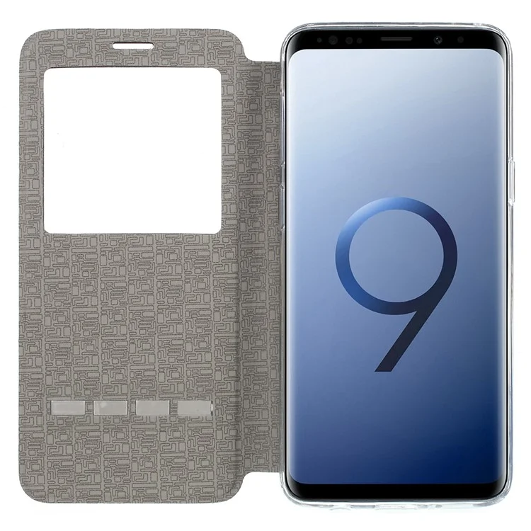 View Window PU Leather Case with Touch Slide Button for Samsung Galaxy S9 SM-G960 - Black